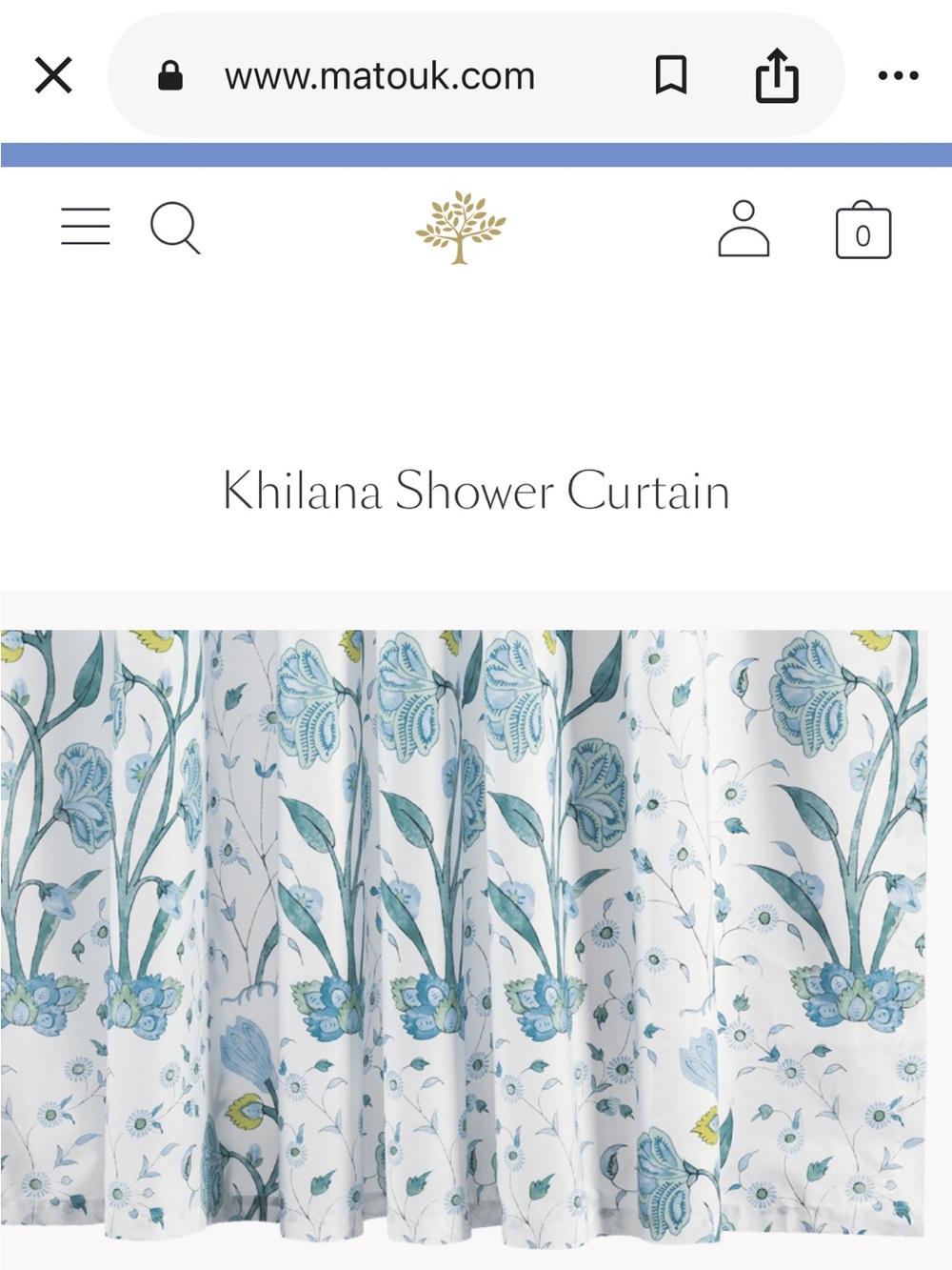 Matouk x Schumacher Khilana Shower Curtain – Blue Floral  Egyptian Cotton